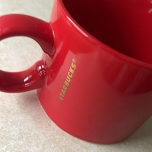 Starbucks 2017 Red Ceramic Coffee Mug With Gold Logo Lettering